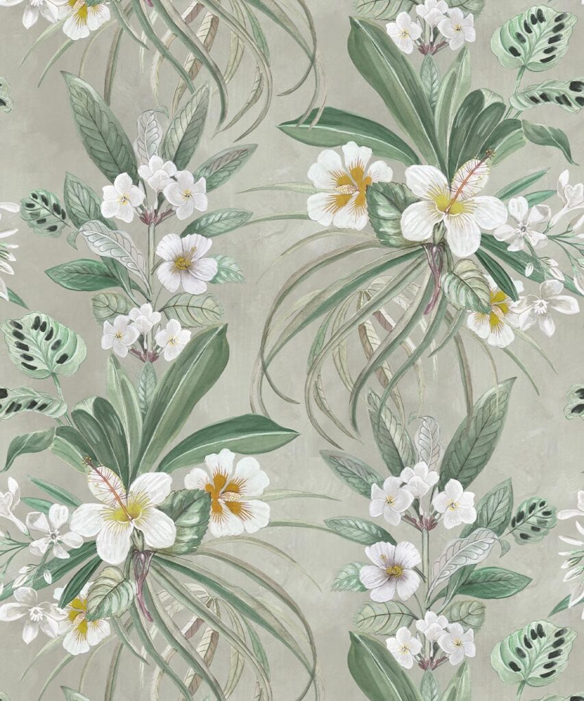 Papel Pintado Hibiscus at Double Bay - Bethany Linz - Colección My Sydney - Colorway: Beige - Muestra