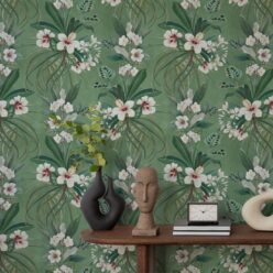 Hibiscus at Double Bay Wallpaper - Bethany Linz - My Sydney Collection - Colourway: Green - Insitu