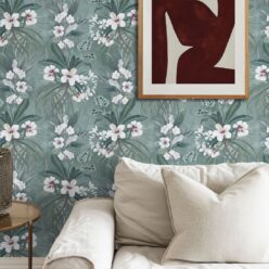 Hibiscus at Double Bay Wallpaper - Bethany Linz - My Sydney Collection - Colourway: Duck Egg - Insitu