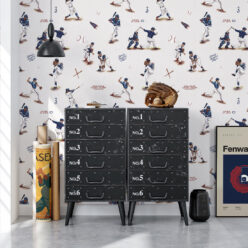 Milton & King Studios • Baseball Wallpaper • Carmine • Bedroom