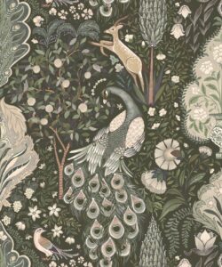 Papier peint Peacock Garden - Palace Grove Collection - M&K Studio - Swatch - Colorway : Olive