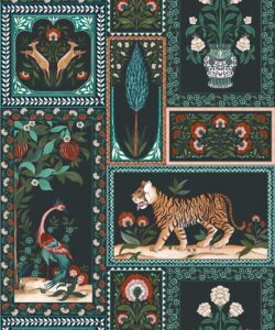 Papier peint Courtyard - Palace Grove Collection - M&K Studio - Swatch - Colorway : Topaz