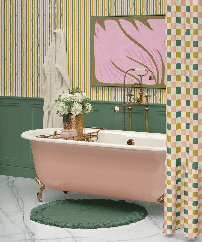 Can’t Keep It Straight Wallpaper | Colourway: Chartreuse, Green & Pink | Anything But Basic Collection | Gray Benko x Milton&King | Insitu