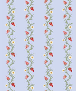 Papel pintado Strawberry Fields | Colorway: Periwinkle  y Rojo | Colección Anything But Basic | Gray Benko x Milton&King | Muestra