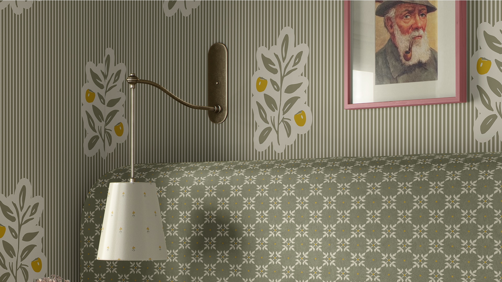 Papel Pintado Gray Benko | Papel Pintado Piper,Nooooo | Colorway: Oliva y Yellow | Colección Anything But Basic | Gray Benko x Milton&King | Insitu