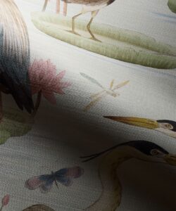 Heron Jacana Giant Lilypad Grasscloth Wallpaper - Colorway: Snowflake - Swatch