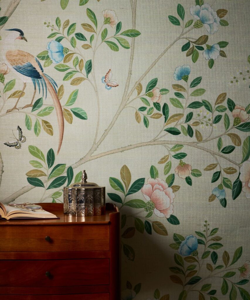 Camilla Tree Grasscloth Mural - Colorway: Beige - Insitu