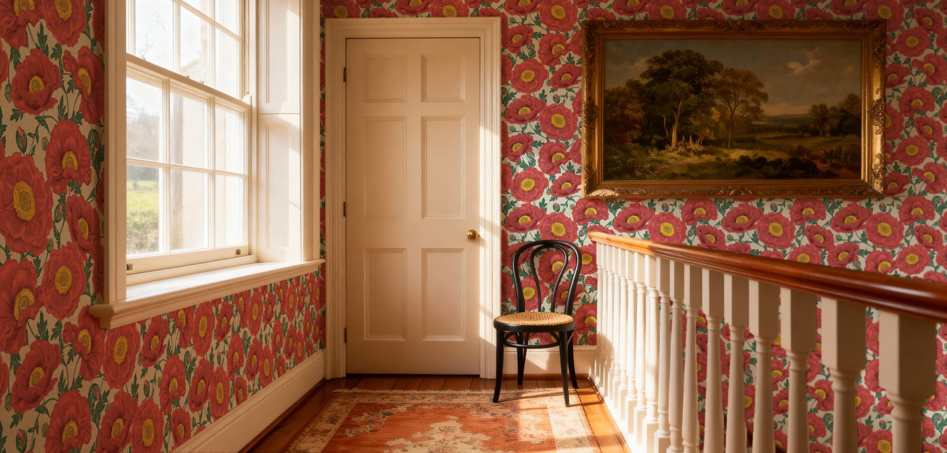 Magic Garden Collection by Kingdom Home - Papaver Wallpaper - Colourway: Vermilion Grove - Hero Image - 1920by919