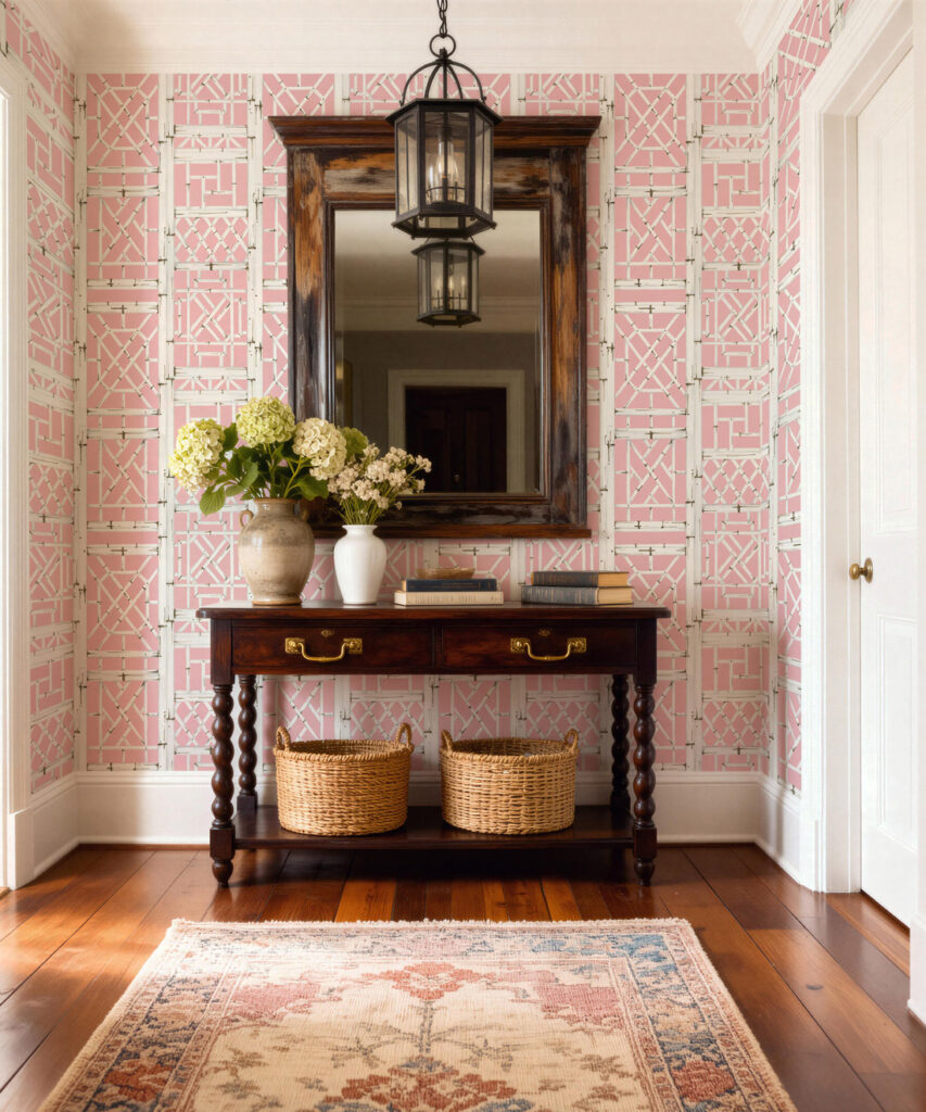 Bon Vivant Collection by Diane Bergeron - Briland Decorative Textile Wallpaper - Colourway: Pink - Insitu