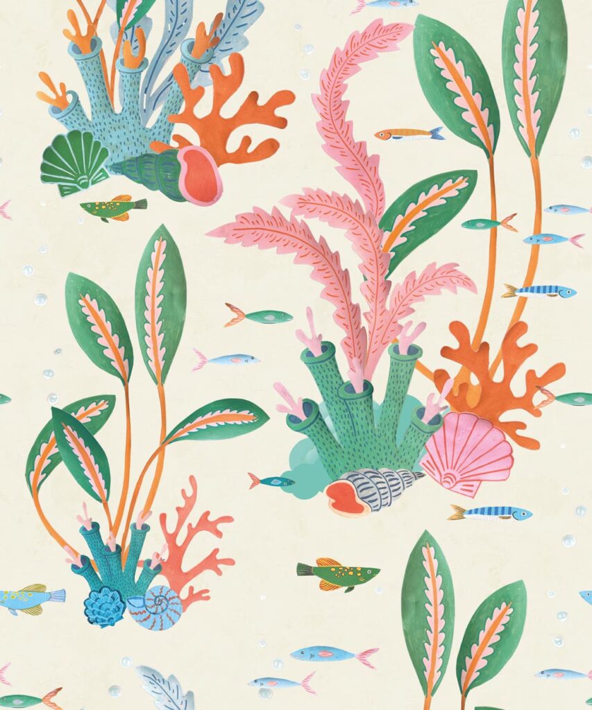 Coral Garden Wallpaper - Colourway: Kelp Green - Swatch