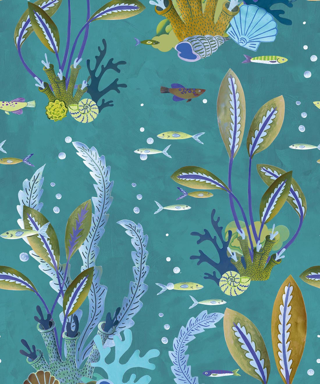 Coral Garden Wallpaper - Colourway: Lagoon Blue - Swatch