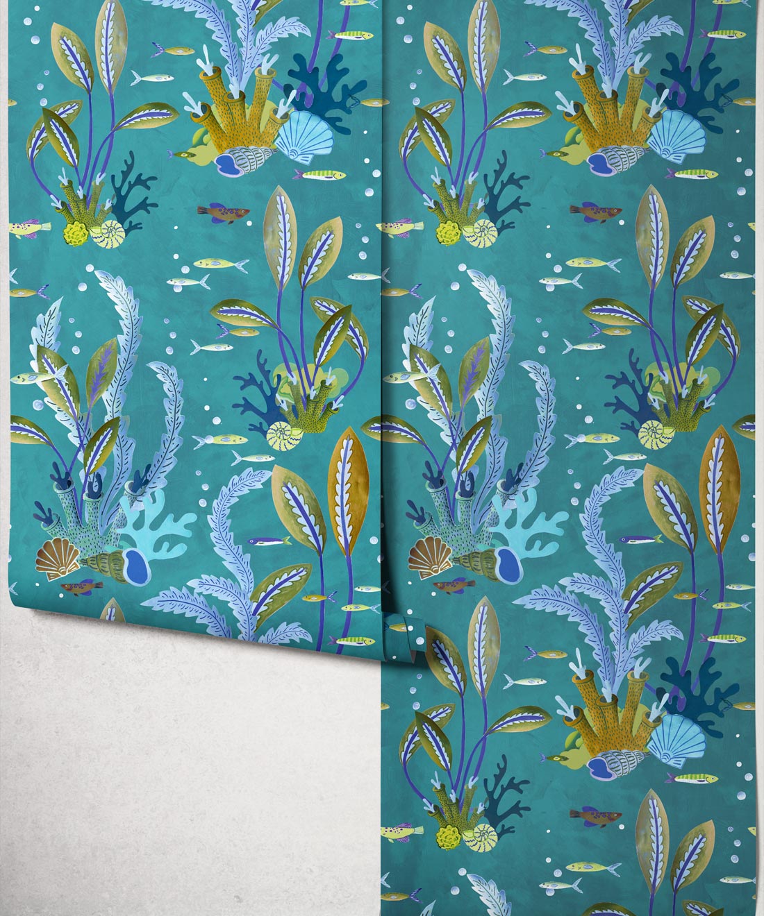 Coral Garden Wallpaper - Colourway: Lagoon Blue - Roll