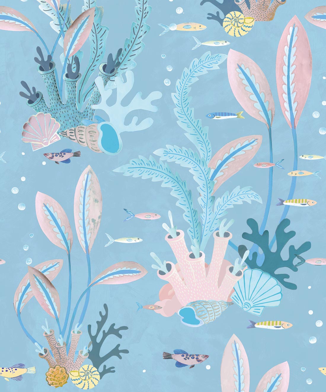 Coral Garden Wallpaper - Colourway: Powder Blue - Swatch